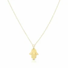 18" Polished Hamsa Necklace Real 14K Yellow Gold 1.0gr