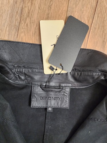 $445 NWT Cigno Nero 100% Leather Trench Spy Coat Black BUTTERY SOFT Women M READ - Picture 3 of 17