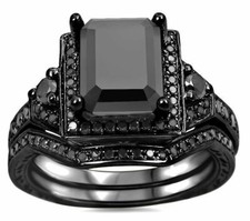 3Ct Emerald Lab-Created Black Diamond Bridal Ring Set 14K Black Gold Over