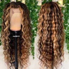 Highlight Brown Long Deep Curly Wave Lace Front Wig 100% Remy Human Hair Wig Cos