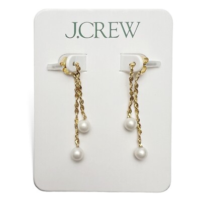 J. Crew Goldtone Chain Faux Pearl Linear Long Drop Dangle Earrings NEW