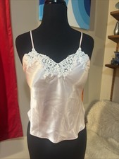 Vtg Victoria's Secret Gold Label Gloss Satin Pink Lace Camisole Tank Small