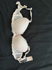 Beige Floral Lace Underwired Push Up Bra 34B Adjustable Straps Hook Eye