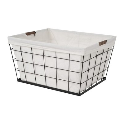 Large 60L Rectangular Laundry Basket with Handles for Adults Black and Natural