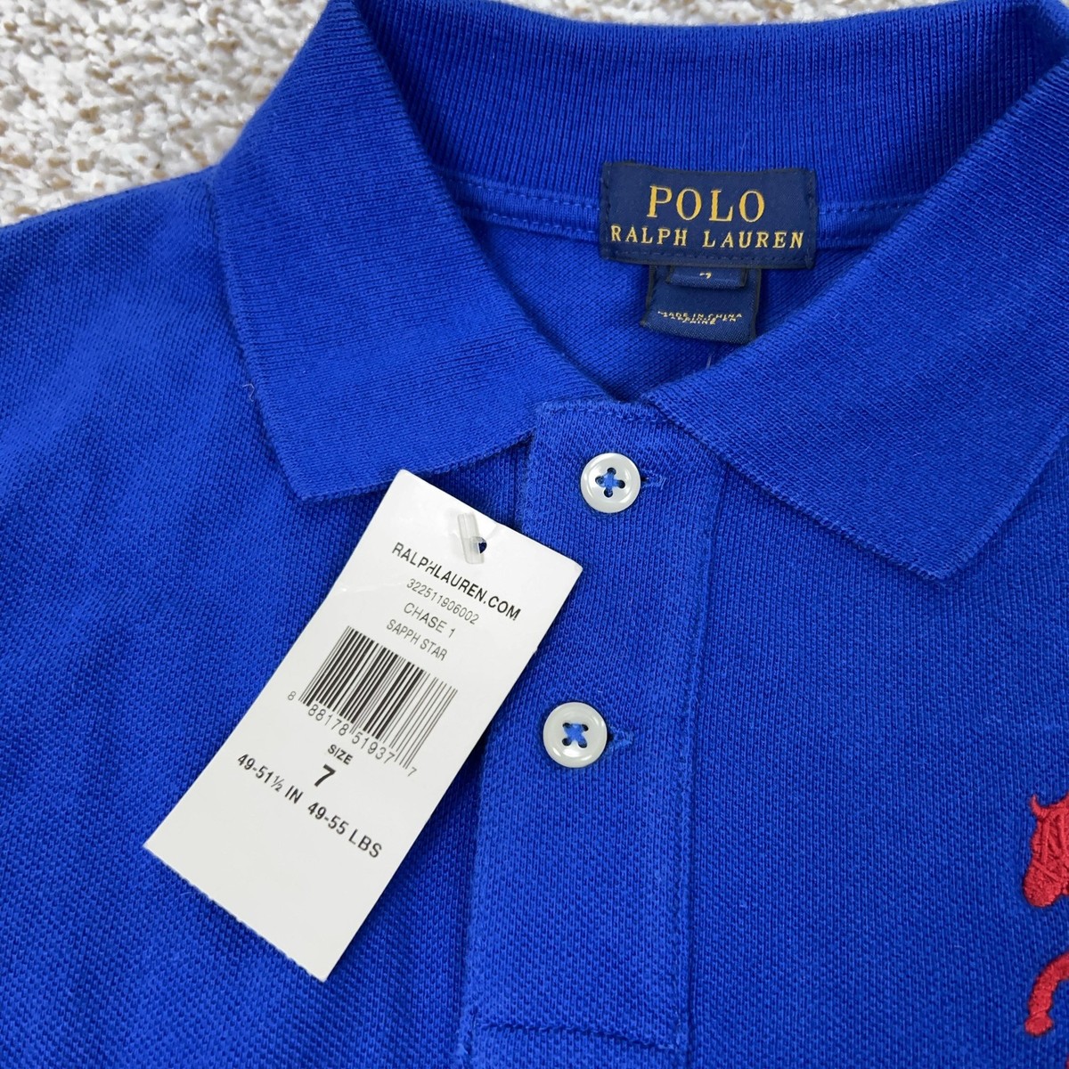 Polo Ralph Lauren Polo Shirt Boys 7 Blue Long Sleeve Red Stampede