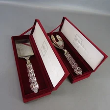 Mikasa Serving Set Salad Servers Cake Pie Server Crystal Glass Handle Gift Boxed