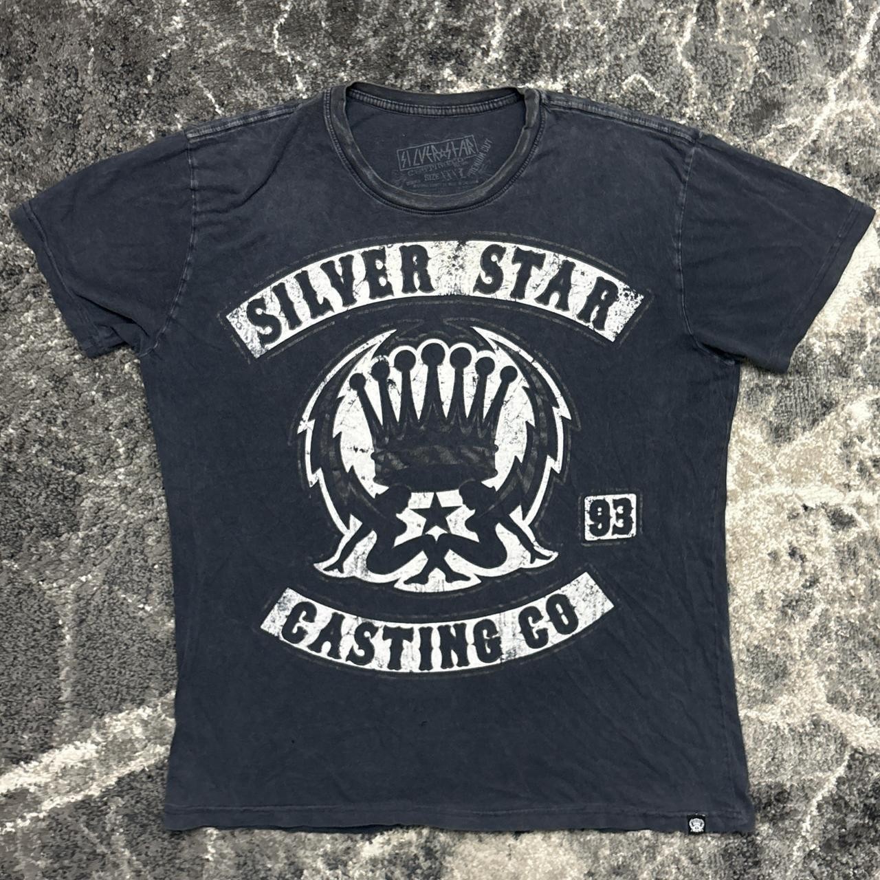 Y2K Vintage Shirt Mens XL Silver Star Black 2000s Grunge Goth Emo Skate Surf