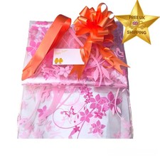 4M Easter Flowers & Butterflies Pink Cellophane Hamper Gift Wrap Card Orange Bow