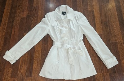 Takara White Satin Finish A Line Ruffle Coat Wedding City Boutique Size Large 