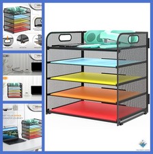 5-Tier Black Letter Tray Organizer Metal Desktop Document File Holder