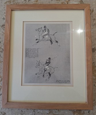 Gerahmter und montierter Vintage Reiter Polo Druck Pferd Illustration