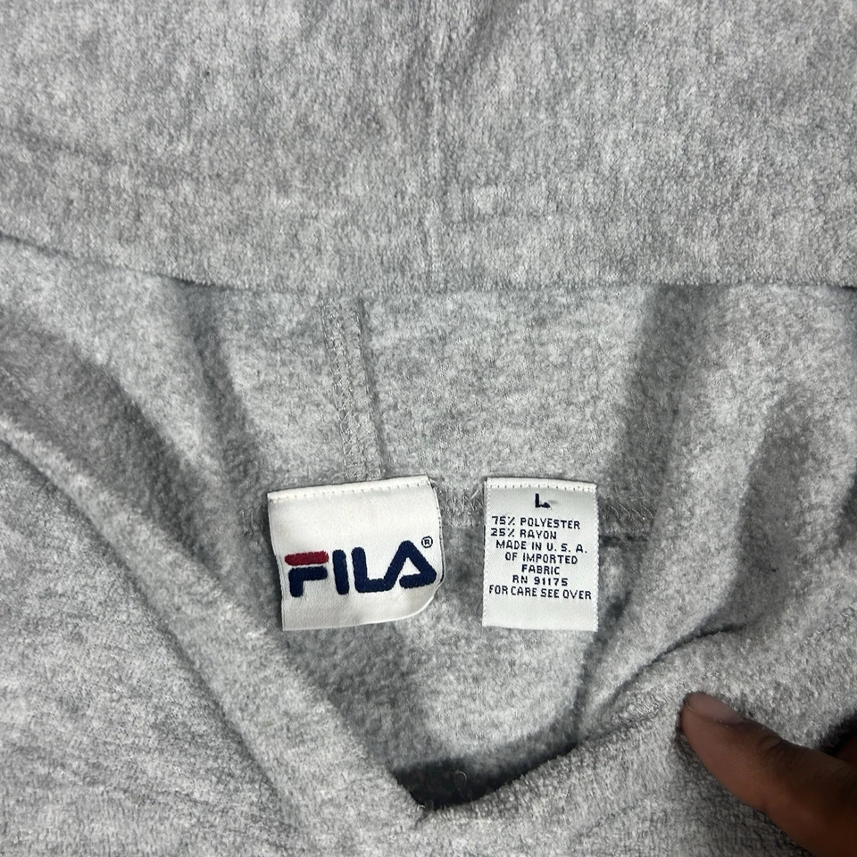 Sudadera con Capucha FILA De Colección Para Hombre Grande Gris Forrada de Vellón Con Capucha Deletrear Logo Años 90 Foto 4 de 4