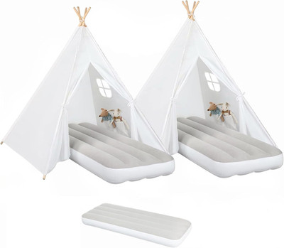 2 Pack Teepee Tent for Kids with Inflatable Airbed, Indoor Toddler Sleepover Ten