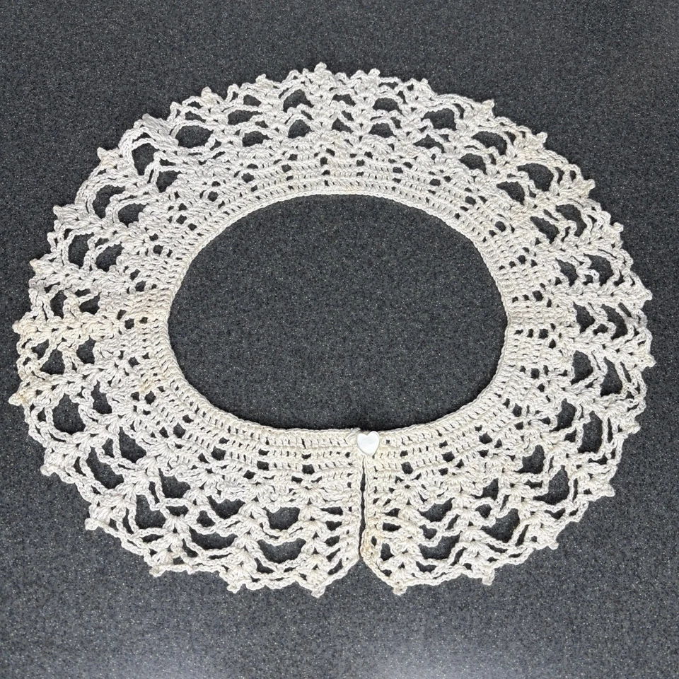 De colección Para Mujer Marfil Crochet Cuello Corazón Botón Cadena Puntada Preppy Grandmacore Foto 2 de 4