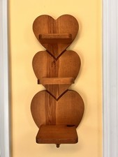 VTG Wooden Heart Wall 3 Tier Shelf Peg Hook Farmhouse Country 1980 Decor
