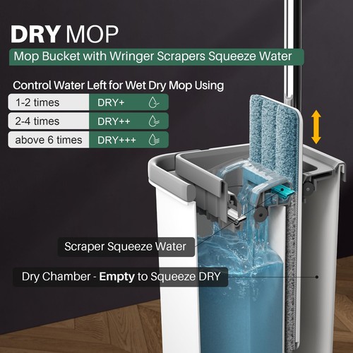 Mop and Bucket with Wringer Set, Hands Free Flat Floor Mop and Bucket, 60" Mo... - Picture 3 of 8