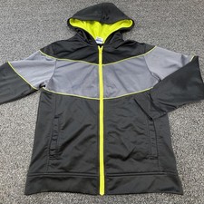 Starter Jacket Boys 14-16 Black Gray Hooded Full Zip Colorblock Athletic Track