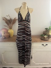 Vintage 70’s brown and black striped halter maxi dress size medium