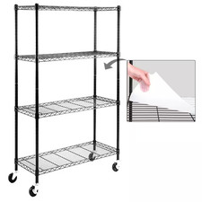 Black 4-Tier Rolling Heavy Duty Metal Wire Storage Shelving Unit Casters 1 In. P