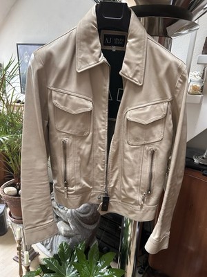 Armani Jeans Lederjacke Hellbeige Größe L Top Zustand Schulter 51cm Länge 61cm