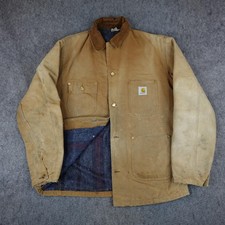 Vintage Carhartt Jacket Mens Large Canvas Blanket Lined Chore Coat C01 BRN USA