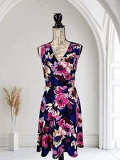 Plenty By Tracy Reece Fit & Flare Floral Deep V-neck Dress Size 6