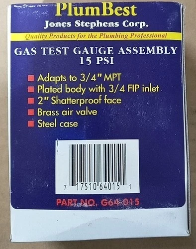 G64-015 Jones Stephens 0-15-Pound Gas Test Gauge - Picture 2 of 2