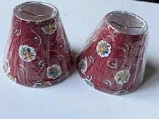 PAIR Red VINTAGE *Pierre Deux Small LAMP SHADES FLORAL Flowers 5” Clip-On