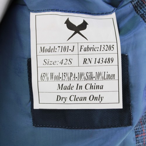 Cardinal of Canada NWT Wool Blend Sport Coat Size 42S US In Blue w/ Coral Plaid - Picture 9 of 12