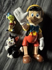 Vintage Pinocchio Toys Disney Rubber Cat and Cricket Figures