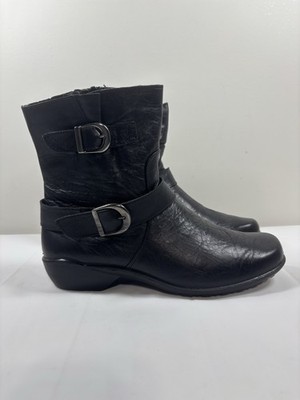 Romika Womens 39/8-8.5 Ankle Boots Black Leather Booties Comfort Buckle Comfort