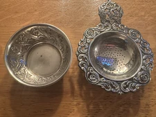 Vintage Silverplate Pour Over Tea Strainer & Drip Bowl Loose Leaf Gero 90
