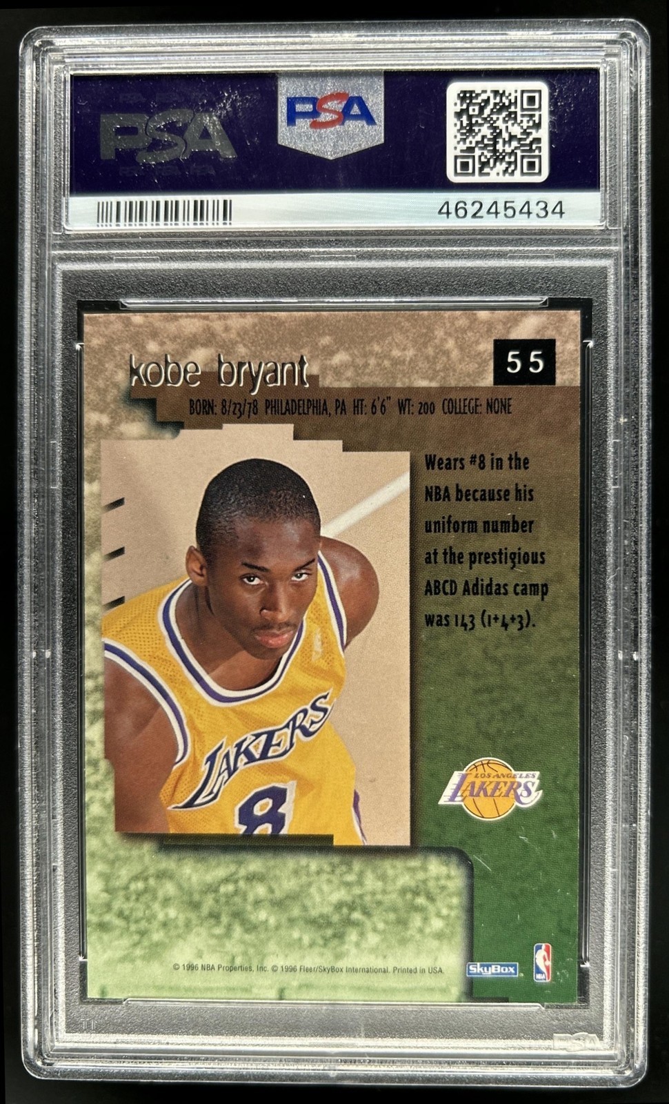 1996-97 Skybox Premium Kobe Bryant Rookie RC #55 Lakers PSA 10 GEM MINT view 2