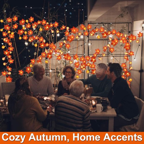 Confezione 3 Decorazioni Ringraziamento Ghirlanda Autunnale con Luci Zucca e Acero Ingrandito - Foto 5 di 6