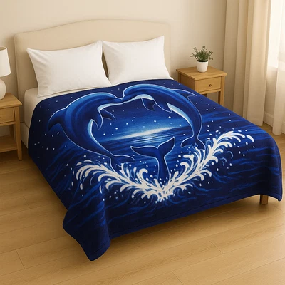 Extremely Soft & Warm Queen Size Plush Blanket, Jumping Dolphins Ocean Blanket