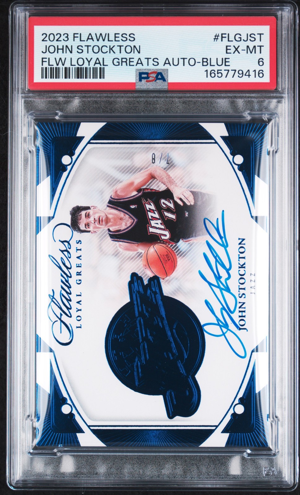 2023 PANINI FLAWLESS FLAWLESS LOYAL GREATS AUTO BLUE JOHN STOCKTON 7/8 PSA 6 view 1