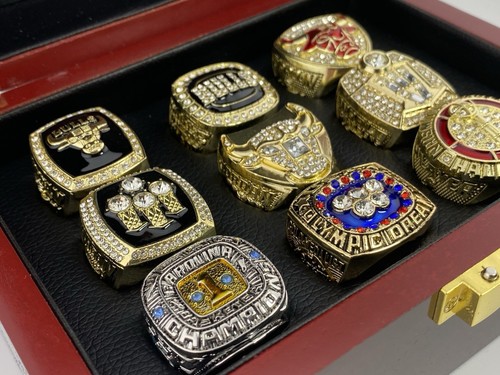 Set 9 anelli Chicago Bulls Michael Jordan Championship con custodia UNC Dream Team HOF - Foto 11 di 12