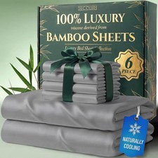 100 Viscose Derived from Bamboo, Luxury 6Pc Naturally Cooling Sheets, Light Grey