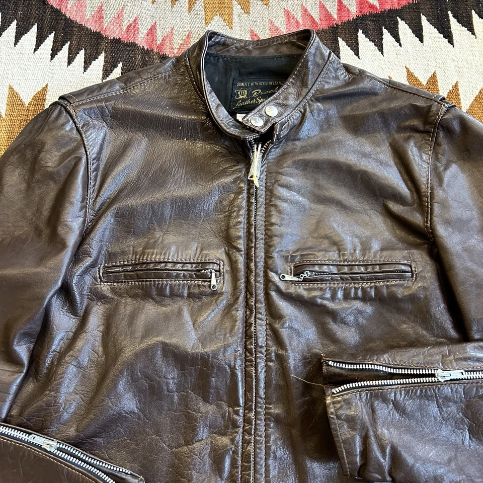 Винтажная кожаная спортивная куртка 1960-х Brooks для кафе размер 44 - коричневая - Изображение 3 из 4