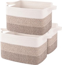 3-Pack Black  Brown Woven Cotton Rope Storage Baskets for Toys Towels