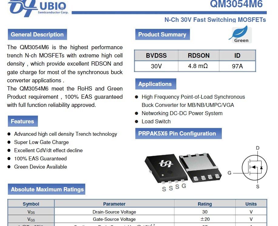 M3054M QM3054M6 QFN N-Ch 30V Fast Switching MOSFET | eBay