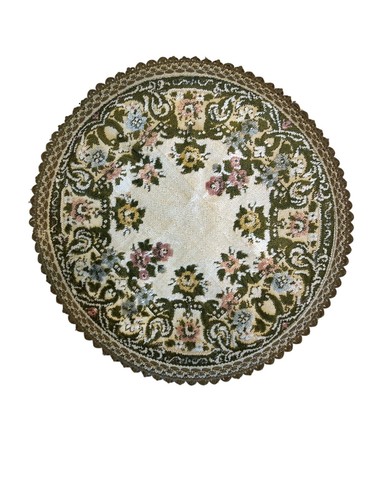 Vtg Round Table Tapestry Doily Ambrose Dollhouse Rug Made In Belgium 14” Green