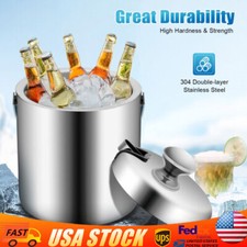 1.3L Stainless Steel Ice Bucket Champagne Wine Cooler with Handles Bar Pub Party