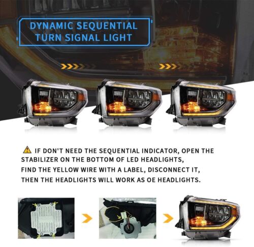 VLAND Full LED Headlights For Toyota Tundra 2014-2021 w/Sequential Turn Signlas - Picture 3 of 9