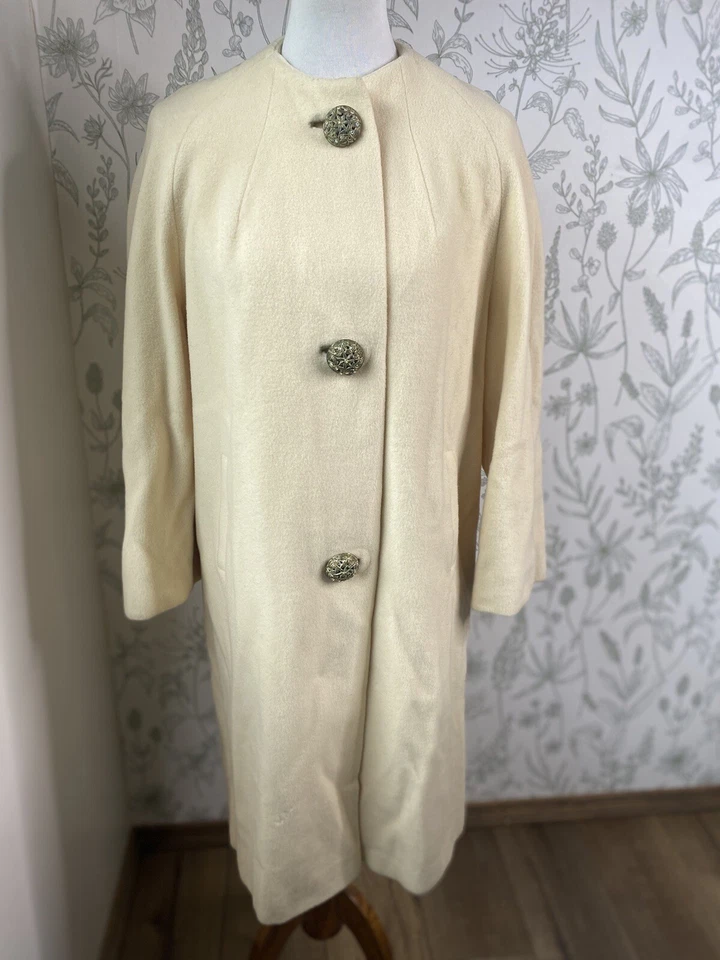 Botones de cristal CFC de lana crema vintage años 60 talla mediana manga 3/4 Foto 2 de 4