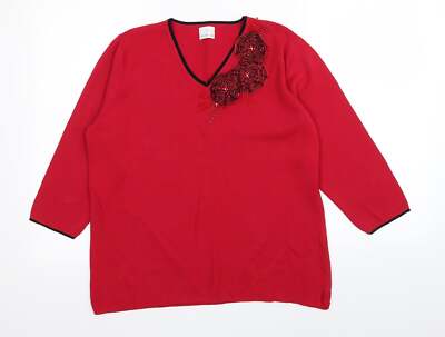 Heather Valley Damen rot V-Ausschnitt Blumenmuster Viskosemischung Pullover Größe 18
