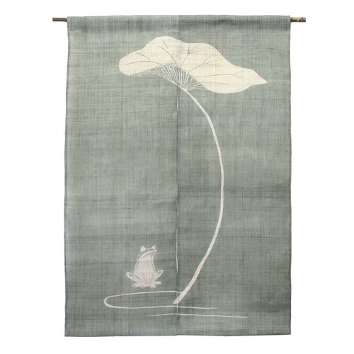 Linen Noren Japanese Door curtain Handcraft Flog Kaeru Ash Green 120x84cm - Picture 2 of 6