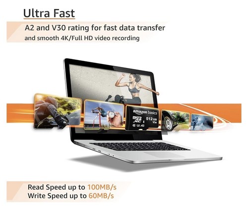 Amazon Basics - Micro SDXC, 512gb, with SD Adapter, A2, U3, read speed up to 100 - Zdjęcie 2 z 3