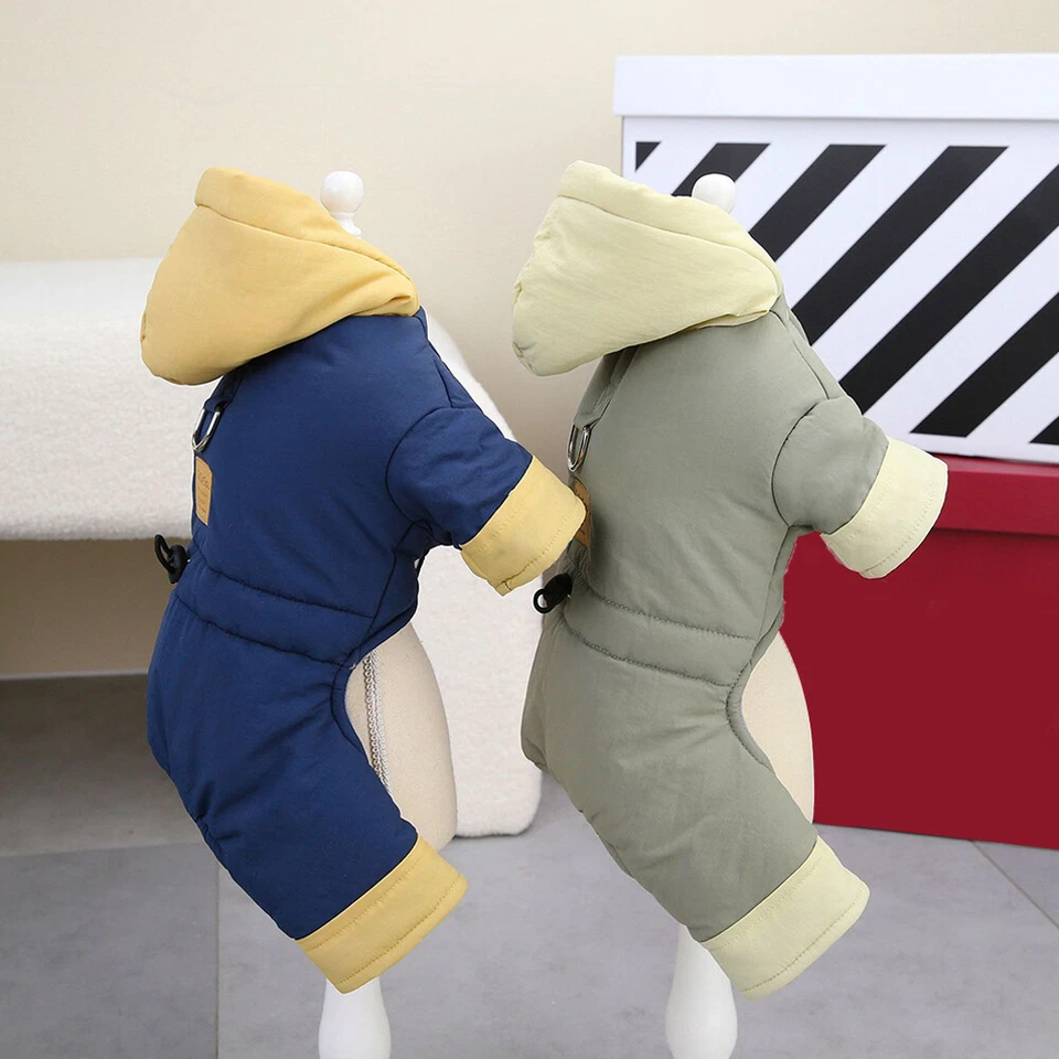 Abrigo grueso de invierno para perros cálido con anillo en D monos para mascotas cachorro chaqueta disfraces Foto 4 de 4