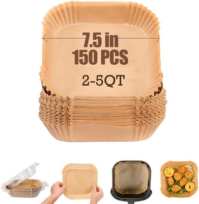 7.5 Inch Air Fryer Parchment Paper Liners Square,150 Pcs Non-Stick &Oil-Proof Ai